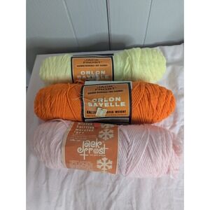 Vintage 3 lot Jack Frost Skein Yarn knitting crochet Orlon sayelle pink yellow
